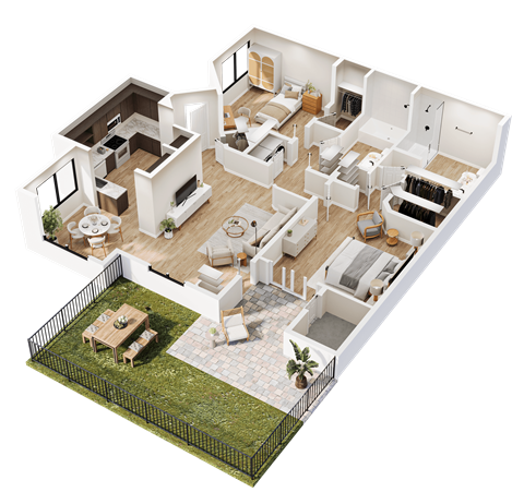 Floor plan for 2 beds, 2 baths, 1059 sqft